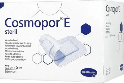 Obrázok produktu pre Náplasť vankúšiková z netkanej textílie Cosmopor E sterilná 7,2 x 5 cm