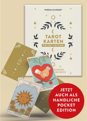 A marketing image showing a tarot card deck and individual cards, with a promotional overlay.