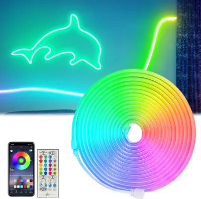 Produktbild von Neon LED Strip RGBIC Silikon,3M Led Streifen IP65 Fernbedienung APP Bluetooth Timer Musik Sync., Lichtband Innen Außen Wand Deko Spielzimmer Party