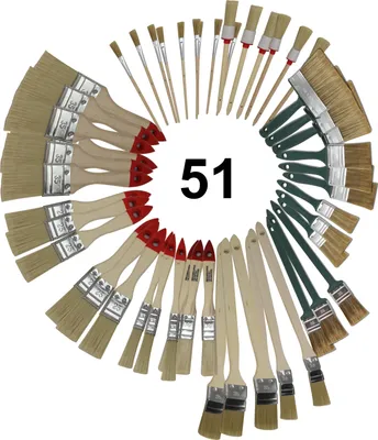 Produktbild von Pinselset 51-teilig borstenverlustfrei für Lack, Lasur und Acrylfarben, verschiedene Größen