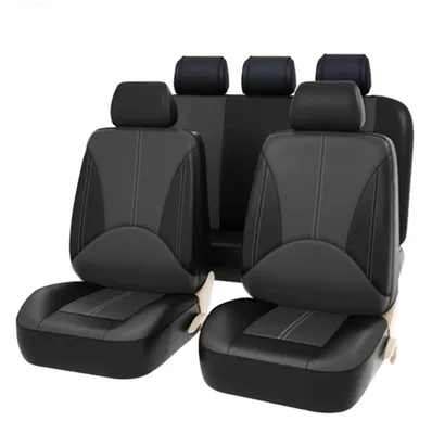 Obrázok produktu pre Poťahy do auta – 9-dielová súprava z umelého koženého materiálu (PU) – kompletná súprava pre predné a zadné sedadlá – univerzálne vhodné pre osobné automobily – jednoduchá montáž – sendvičové švy – farba: sivá
