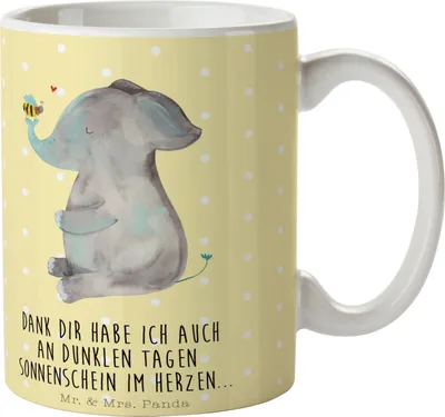 Produktbild von Mr. & Mrs. Panda Tasse Elefant Biene - Gelb Pastell - Geschenk, Gute Laune, Kaffeebecher, Hochzeitsgeschenk, Liebe, Henkelbecher, Trinkbecher, keramik, Kaffeetasse