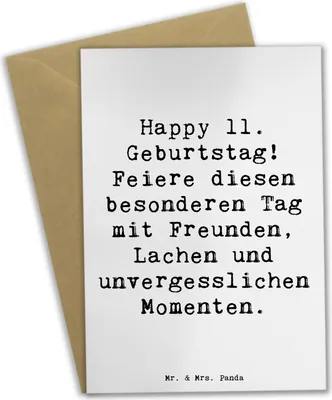 Produktbild von Mr. & Mrs. Panda Grußkarte Spruch 11. Geburtstag Freude - Weiß - Geschenk, osterkarte, besonderer Tag, weihnachtskarten, Beileidskarte, einladungskarten, Geburtstagsfeier