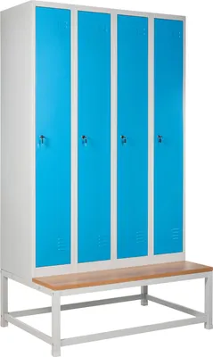 Zdjęcie produktu dla BELIANI Szafka ubraniowa szara z niebieskim socjalna metalowa 185 x 38 x 45 cm czterodrzwiowa z ławką na klucz do szatni na basen siłownię