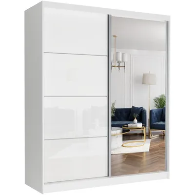 Produktbild von ML Furniture L3 Schiebetüren Kleiderschrank 120 cm mit Spiegel - Schlafzimmermöbel, Aufbewahrung - Mehrzweckschrank - Farbe: Weiß
