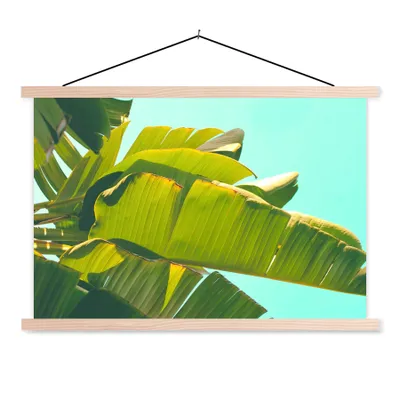 Produktbild von MuchoWow® Textilposter Bananenblatt - Blätter - Tropisch - Sommer 120x80 cm mit holzfarbenen Rahmen - Aufhängeset