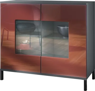 Produktbild von Vladon Kommode Grömitz V3, Moderner Küchenschrank mit 2 großen Glastüren Anthrazit matt / Bordeaux Hochglanz (92,5 x 83.5 x 35)