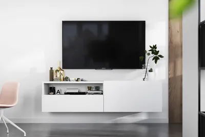 Produktbild von Hängende TV-Schrank Enjoy TV Fernsehschrank Hängeschrank Hängend Modern Lindner Möbel 120cm x 30cm x 35cm Farbe: Weiß matt - Weiß matt