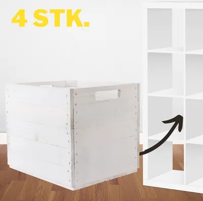 Produktbild von 4 neue weiße Kisten für Kallax Regal Expedit 33cm x 37,5cm x 32,5cm Einsatz Aufbewahrungsboxen Obstkisten Weinkisten Aufbewahrungskiste Regal Holz Kiste klassisch