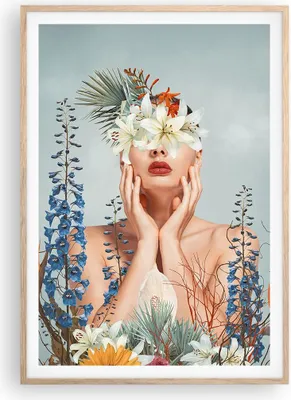 Produktbild von Gerahmtes Poster - Rahmen in heller Eiche - Surreal Frau Blumen - 70x100 cm - Wand Bild - Wanddeko - Wandbilder - Kunstposter - Wandposter - Bilderrahmen - Bilder - Kunstdruck - P2NPA70x100-4818