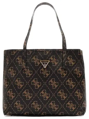 Image de GUESS Sac à bandoulière, sac cabas Vikky, imitation cuir, couleur marron, logo