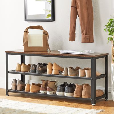 VASAGLE Schuhbank mit 2 Ablagen sitzbank, Sitztruhe, Aufbewahrung für Schuhe, 100 x 30 x 45 cm SBL078B01