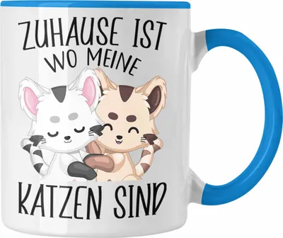 Produktbild von Trendation - Zuhause Ist Wo Meine Katzen Sind Tasse Geschenk Katzen Mama Lustig Kaffeetasse Spruch Becher (Blau)