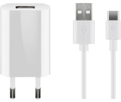 Image de Goobay 45300 Kit de charge USB-C™ (5 W), blanc, 1 m - Adaptateur secteur avec câble USB-C™, 1 m, blanc