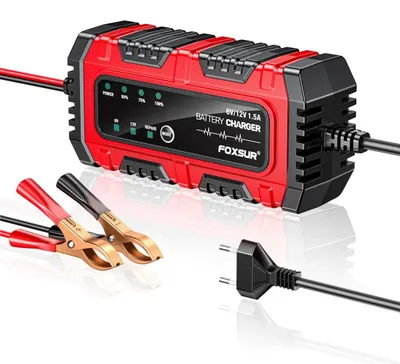 Zdjęcie produktu dla Inteligentny ładowarka prostownik do akumulatorów Foxsur Moto/Auto 6V-12V, 4Ah–30Ah, z trybem naprawy i automatycznym wykrywaniem
