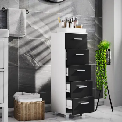 Produktbild von VCM Holz Midischrank | Badschrank | Maße: H. 90 x B. 30 x T. 30 cm | Kommode | 5 Schubladen - Zalo M