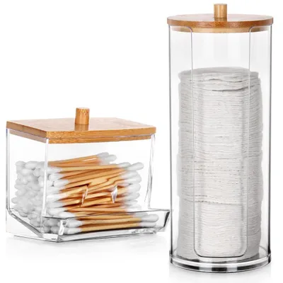 Immagine prodotto di Vilde | Dispenser per dischetti e bastoncini cotonato 2 pz. - Acrilico - con coperchio in bambù