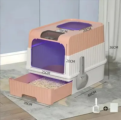 Produktbild von Katzentoilette - Große geschlossene Katzentoilette mit Deckel - UV-Sterilisation - Geruchskontrolle - Mit Schaufel und Schublade - Rosa