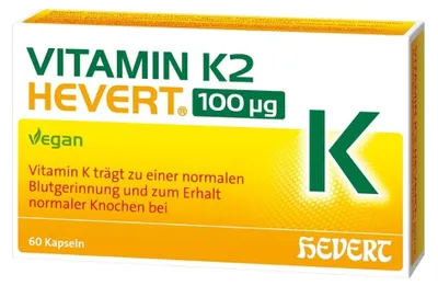 Obrázek produktu pro Vitamin K2 Hevert 100 µg pro normální stav kostí a srážlivost krve, 60 kapslí