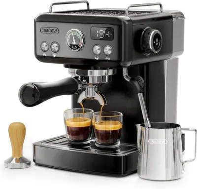 Produktbild von HiBREW H10A Espressomaschine halbautomatisch, 19 Bar, Edelstahl, programmierbar, 1,8L Wassertank, Milchaufschäumer, Tassenwärmer, Display, Schwarz