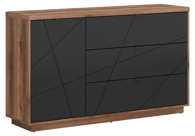 Produktbild von Buffet Sven mit 3 Schubladen und 1 Tür, Schwarz und Holzoptik, 156cm