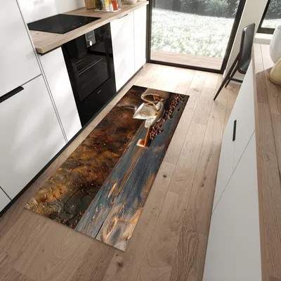 Produktbild von Küchenläufer 80 x 200 cm Braun rutschfest & waschbar – Küchenteppich Kaffee und Zimt PVC Teppichläufer Küche