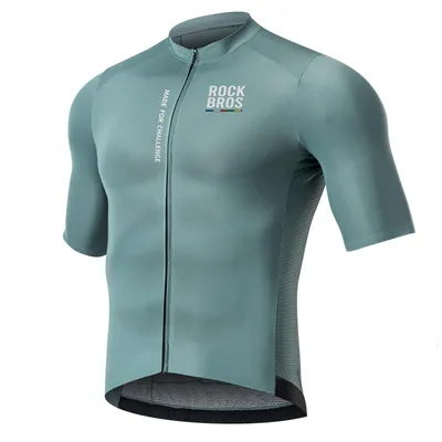 Produktbild von ROCKBROS Road to Sky Herren Kurzarm Radtrikot Atmungsaktiv Schnelltrocknend Fahrradtrikot mit Taschen Reißverschluss für MTB Rennrad Grau EU 4XL