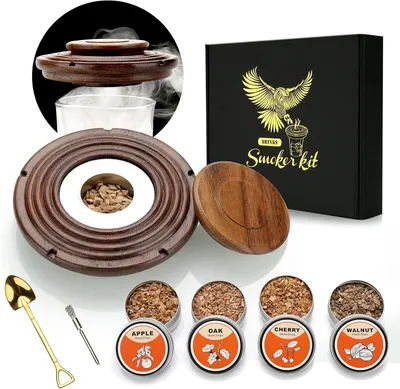 Produktbild von Cocktail-Räucher-Set mit 4 Holzspänen – Vatertagsgeschenk – Traditionelles Whisky-Räucher-Set für Getränke – Zubehör für Whisky – Getränke – Kaffee