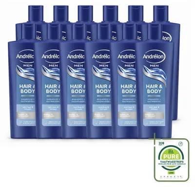 Image de 12 x Shampoo pour homme Andrélon, pour les cheveux et le corps – 400 ml - Lot de 12
