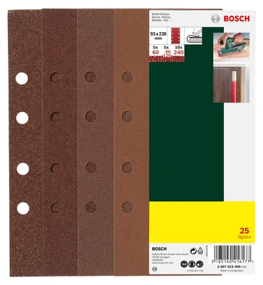 Productafbeelding van Schuurvelset voor excenterschuurmachines, 25-delig, 8 gaten, 93 x 230 mm, korrel 60-240