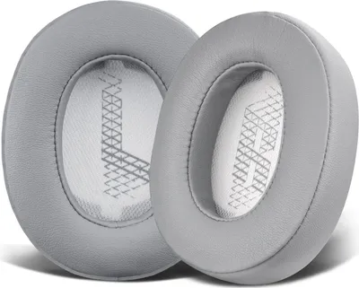 Two grey ear pads for headphones are shown.