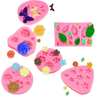Silikonformen Blumenset, 6 Stück, 3D-Blumen, Fondant, Kuchen, Seife