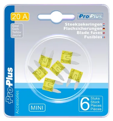 Obrázek produktu pro Nožové pojistky mini 20A žluté 6 kusů v blistru