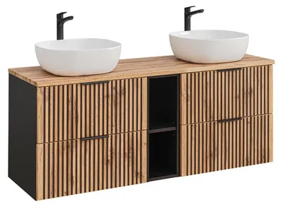 Produktbild von Doppelwaschtisch 140.6cm Gaia mit 4 Schubladen, Eichenoptik und Schwarz