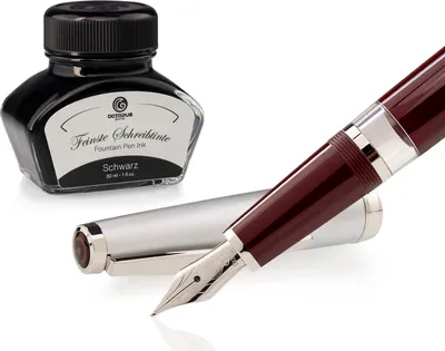 Zdjęcie produktu dla Zestaw pióra wiecznego Cleo Skribent Classic Metal Bordeaux, pióro wieczne z tłokiem i 30 ml czarnego atramentu