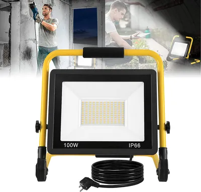Productafbeelding van ACXIN LED bouwlamp, LED werklamp voor interieurdecoratie, bouwplaats, werkplaats, tuin of garage, IP66 waterdicht, koelwit, 100W