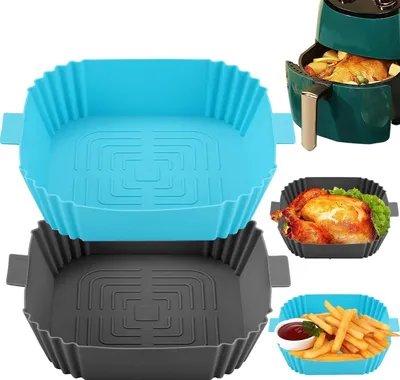 Produktbild von Silikon Backform für Heißluftfritteuse-Backpapier Für Heißluftfritteuse Zuschnitte,Silikonform Für Heißluftfritteuse Airfryer Zubehör Silikonbackformen（blau+grau）