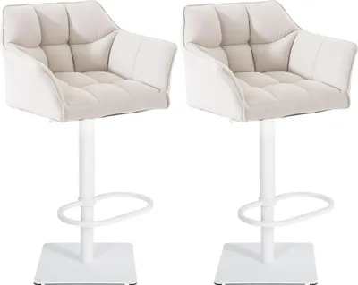 Produktbild von 2er Set Barhocker SIHAR - Stoff Weiß 64x45x88 cm Weiß | Barstuhl Höhenverstellbar Mit Lehne Drehbar Tresenhocker Tresenstuhl Kneipenhocker