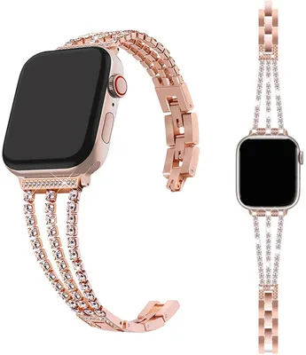 Produktbild von Stravo Luxe Damen-Uhrenarmband mit Strass – Edelstahl-Gliederarmband für Apple Watch 49 mm Ultra 1/2/3, 46/45/44 mm Serien 4–11/SE – Roségold