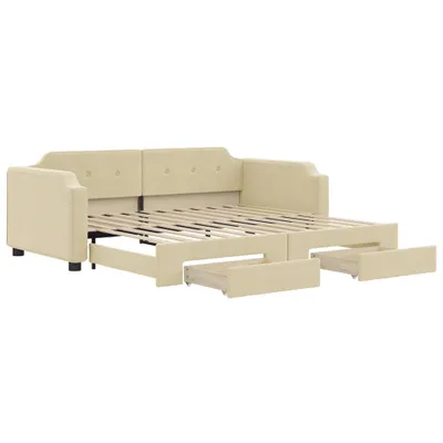 Image de vidaXL Lit de jour extensible avec tiroirs Crème 90x200 cm Tissu