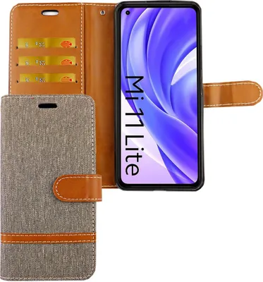Immagine prodotto di Custodia protettiva per smartphone Xiaomi Mi 11 Lite, tipo flip-case con scomparto per carte, colore: jeans grigio