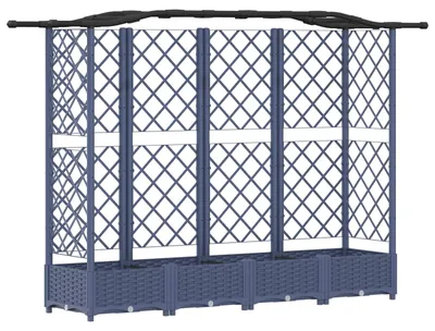 Obrázek produktu pro vidaXL Vyvýšený záhon s mřížkou pro popínavé rostliny a stříškou, šedý, 203,5 x 40 x 125 cm, PP