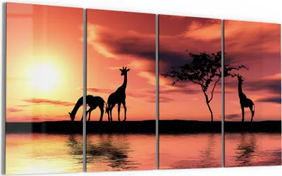 Produktbild von DEQORI Glasbild Echtglas 4x30x60 cm 'Sonnenuntergangssafari' Wandbilder XXL groß