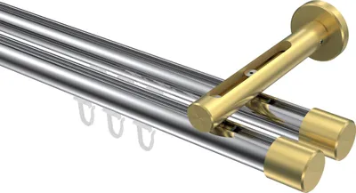 Produktbild von Interdeco Innenlaufstange / Gardinenstange mit Innenlauf Chrom / Messing-Optik, Typ Siteno Santo (Kappe), 20 mm Ø 2-läufig, 100 cm