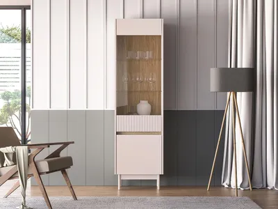Produktbild von Glasvitrine THEA - Kaschmir / Eiche