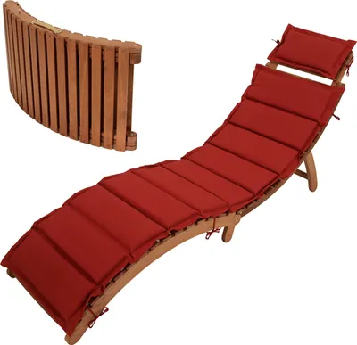 Produktbild von DEGAMO Gartenliege Klappliege Holzliege PANAMA, Holz Akazie geölt, mit Wendeauflage rot