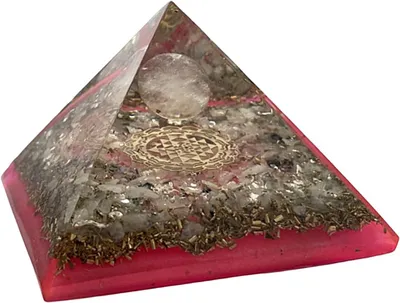 Produktbild von CHONIT Orgonit Pyramide Yantra Pink Weiß Bergkristall 7,5 cm Deko