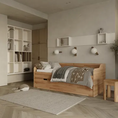 Produktbild von Krok Wood Massivholzbett mit zusätzlichem ausziehbarem Bett Modena in Buche 90x200 cm