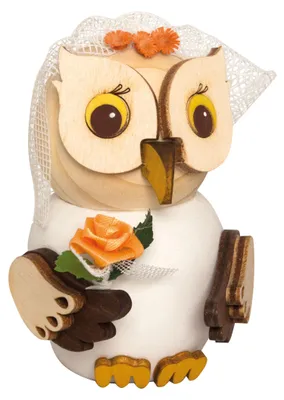 Produktbild von Drechslerei Kuhnert - Mini-Eulen aus Holz - Braut - ca. 7 cm groß - als Dekoration oder Geschenk geeignet