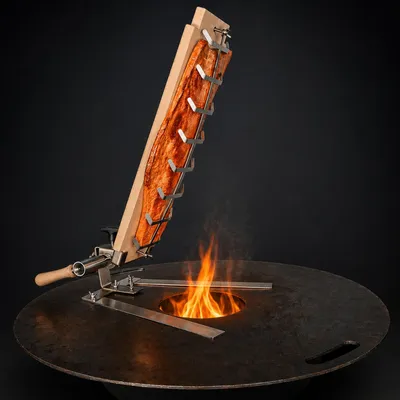 Produktbild von Flammlachsbrett 60 x 18 cm aus Buchenholz inkl. Edelstahlstandfuß für Grillplatten